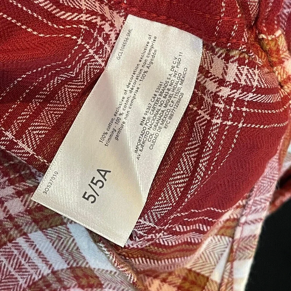 New OSHKOSH B'GOSH Kid's Cozy Flannel Button-Front Checked Shirt in Red size 5.